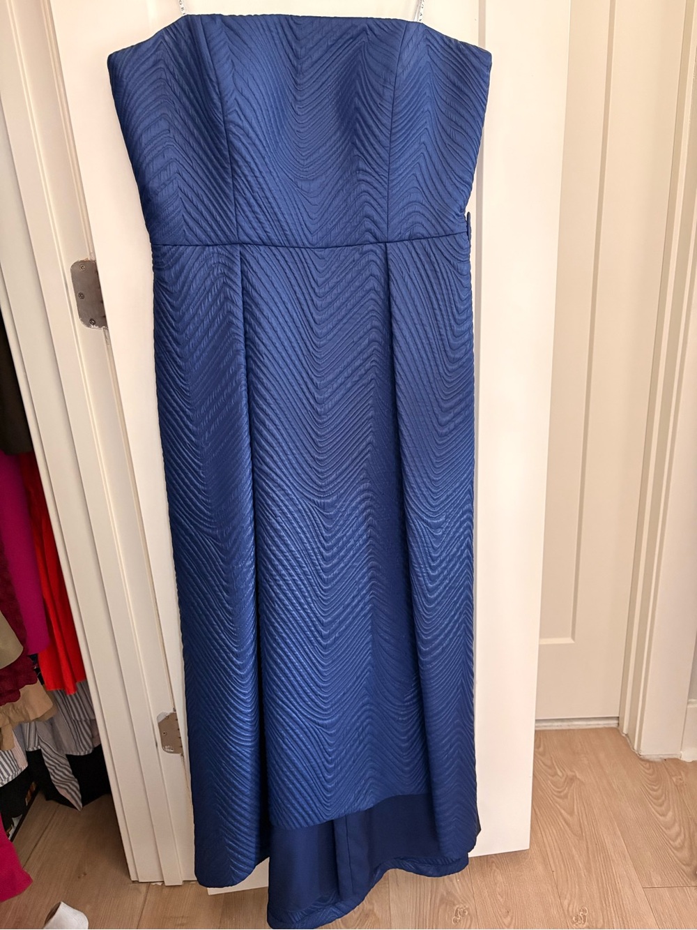 Kay Unger Blue Textured Navy Midi Dress